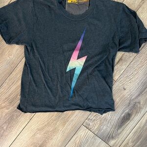 Aviator Nation Black Tee with Multicolor Lightning Bolt